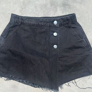 Zara Black Skorts High-Waisted Frayed Hem